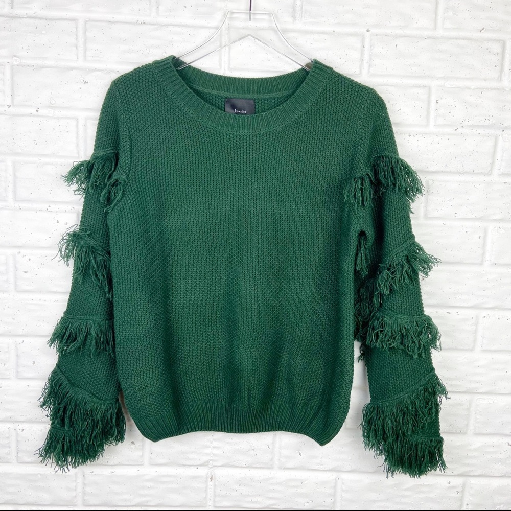 LUMIERE Crewneck Sweater Fringed Sleeves